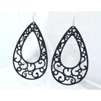 NSA|Argento 925 Italiano : Orecchini goccia taglio laser 8x5 cm trattamento glitter Nero