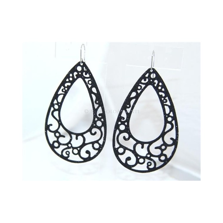 NSA|Argento 925 Italiano : Orecchini goccia taglio laser 8x5 cm trattamento glitter Nero