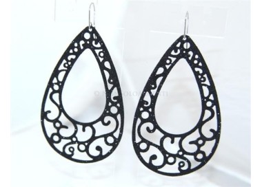 NSA|Argento 925 Italiano : Orecchini goccia taglio laser 8x5 cm trattamento glitter Nero