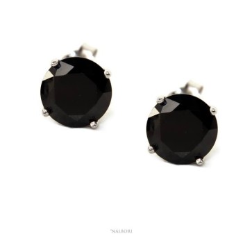 NSA|Silver 925: earrings man / woman light point pin and jaws zircon black or white 7 mm