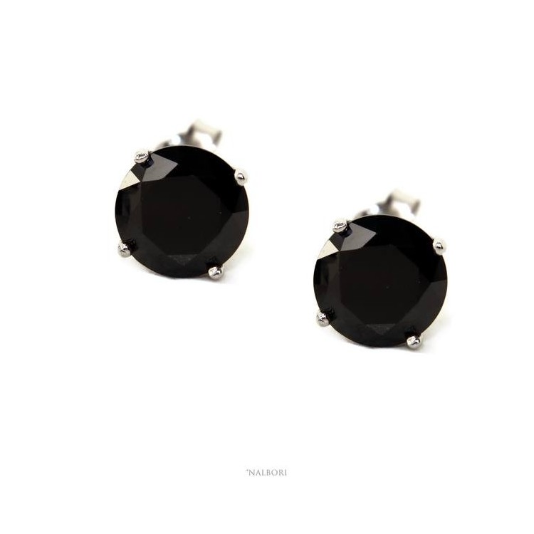 NSA|Silver 925: earrings man / woman light point pin and jaws zircon black or white 7 mm