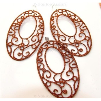 NSA|Argento 925 Italiano : Pendente ovale taglio laser 8x5 cm trattamento glitter Bronzo