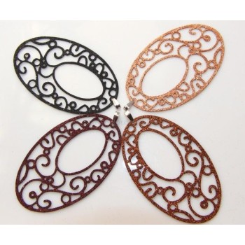 NSA|Argento 925 Italiano : Pendente ovale taglio laser 8x5 cm trattamento glitter Bronzo