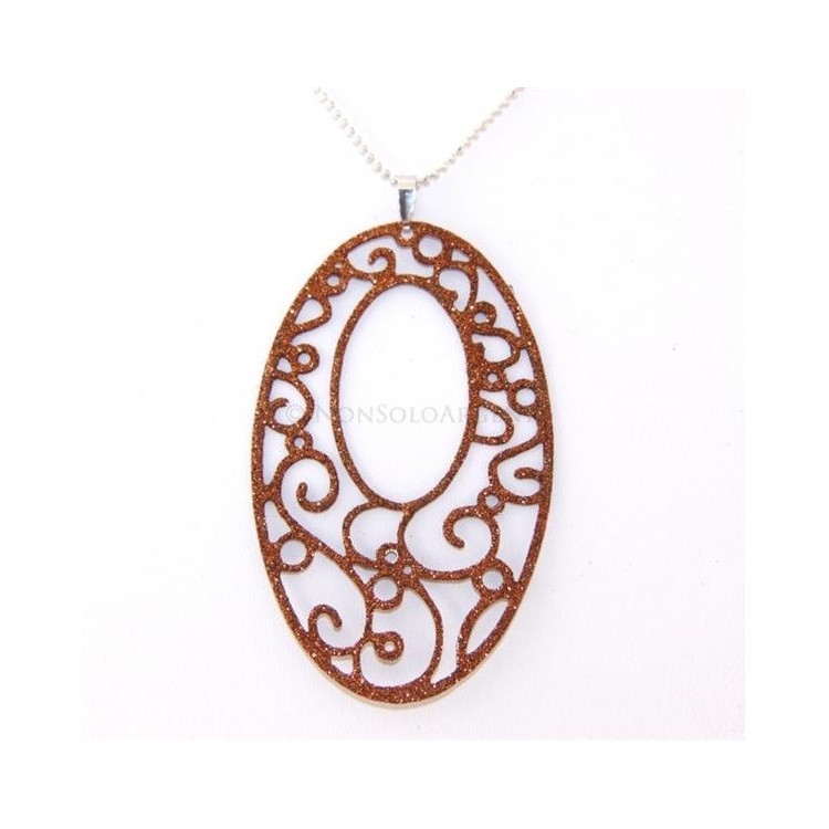 NSA|Argento 925 Italiano : Pendente ovale taglio laser 8x5 cm trattamento glitter Bronzo