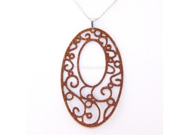 NSA|Argento 925 Italiano : Pendente ovale taglio laser 8x5 cm trattamento glitter Bronzo