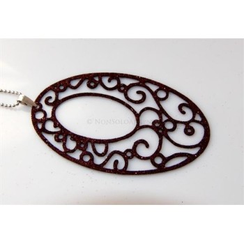 NSA|Argento 925 Italiano : Pendente ovale taglio laser 8x5 cm trattamento glitter Marrone bruciato