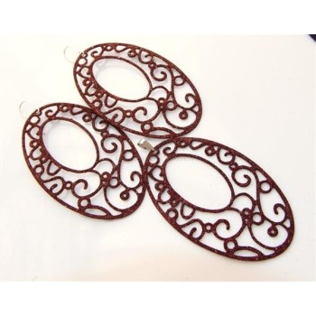 NSA|Argento 925 Italiano : Pendente ovale taglio laser 8x5 cm trattamento glitter Marrone bruciato