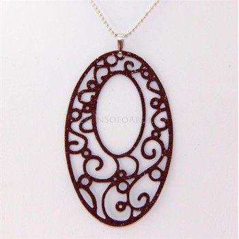 NSA|Argento 925 Italiano : Pendente ovale taglio laser 8x5 cm trattamento glitter Marrone bruciato