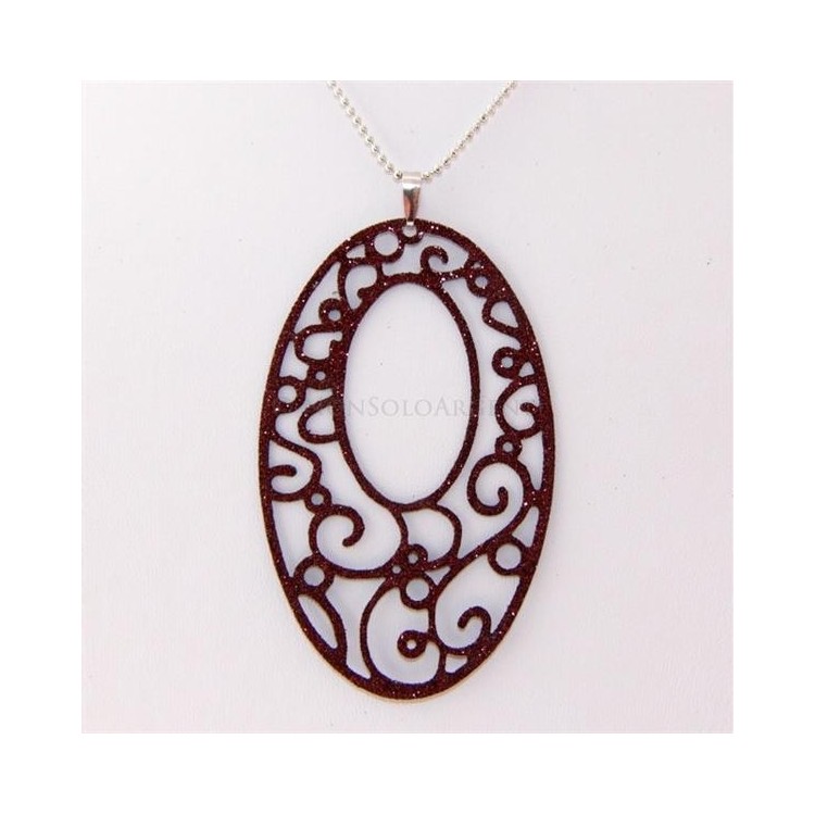 NSA|Argento 925 Italiano : Pendente ovale taglio laser 8x5 cm trattamento glitter Marrone bruciato