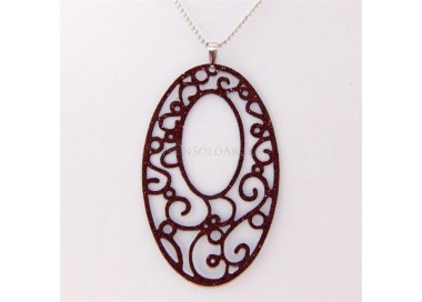 NSA|Argento 925 Italiano : Pendente ovale taglio laser 8x5 cm trattamento glitter Marrone bruciato