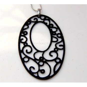 NSA|Argento 925 Italiano : Pendente ovale taglio laser 8x5 cm trattamento glitter nero