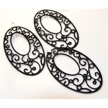 NSA|Argento 925 Italiano : Pendente ovale taglio laser 8x5 cm trattamento glitter nero