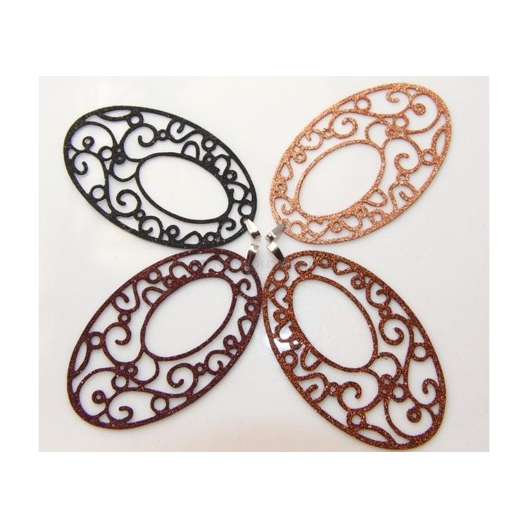 NSA|Argento 925 Italiano : Pendente ovale taglio laser 8x5 cm trattamento glitter nero