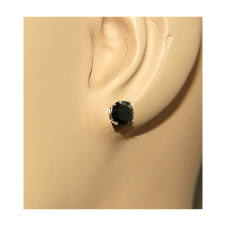 NSA|Silver 925: earrings man / woman light point pin and jaws zircon black or white 7 mm