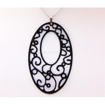 NSA|Argento 925 Italiano : Pendente ovale taglio laser 8x5 cm trattamento glitter nero
