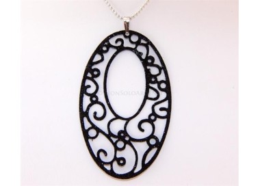 NSA|Argento 925 Italiano : Pendente ovale taglio laser 8x5 cm trattamento glitter nero