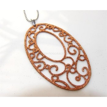NSA|Argento 925 Italiano : Pendente ovale taglio laser 8x5 cm trattamento glitter oro
