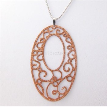 NSA|Argento 925 Italiano : Pendente ovale taglio laser 8x5 cm trattamento glitter oro