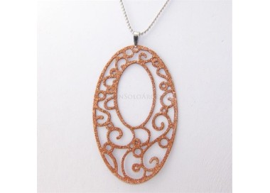 NSA|Argento 925 Italiano : Pendente ovale taglio laser 8x5 cm trattamento glitter oro
