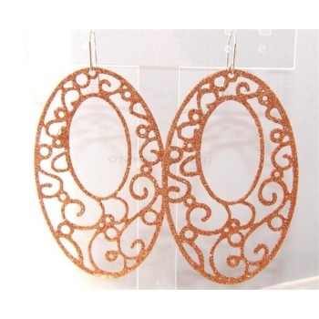 NSA|Argento 925 Italiano : Orecchini ovali taglio laser 8x5 cm trattamento glitter oro