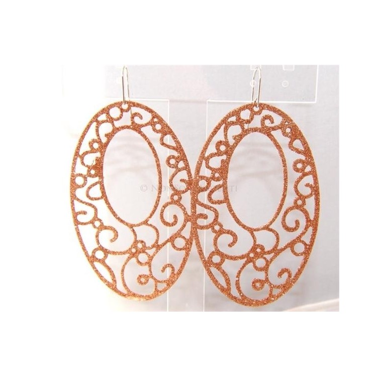 NSA|Argento 925 Italiano : Orecchini ovali taglio laser 8x5 cm trattamento glitter oro