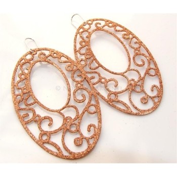 NSA|Argento 925 Italiano : Orecchini ovali taglio laser 8x5 cm trattamento glitter oro