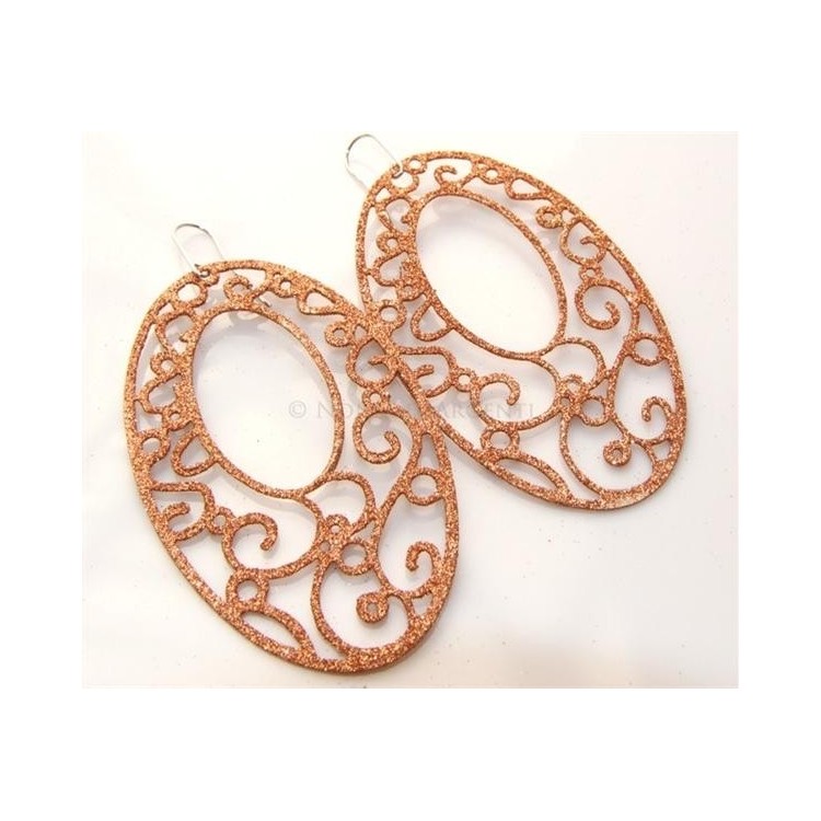 NSA|Argento 925 Italiano : Orecchini ovali taglio laser 8x5 cm trattamento glitter oro