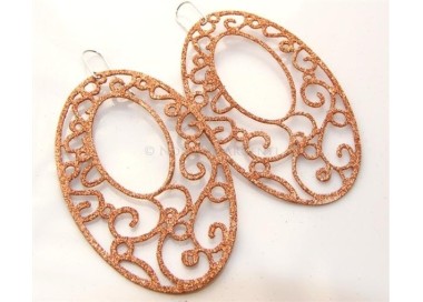 NSA|Argento 925 Italiano : Orecchini ovali taglio laser 8x5 cm trattamento glitter oro