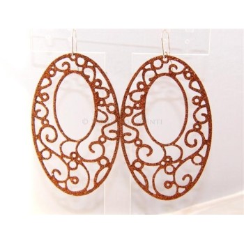 NSA|Argento 925 Italiano : Orecchini ovali taglio laser 8x5 cm trattamento glitter bronzo