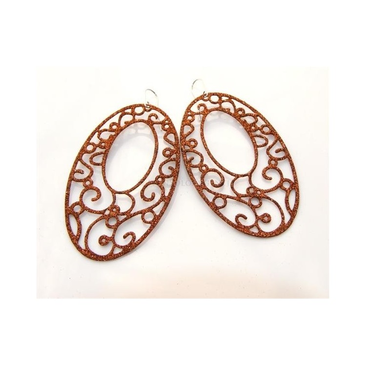 NSA|Argento 925 Italiano : Orecchini ovali taglio laser 8x5 cm trattamento glitter bronzo