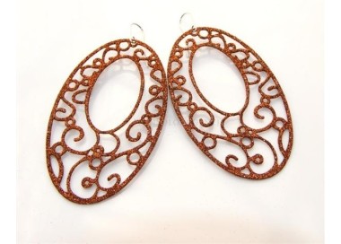 NSA|Argento 925 Italiano : Orecchini ovali taglio laser 8x5 cm trattamento glitter bronzo