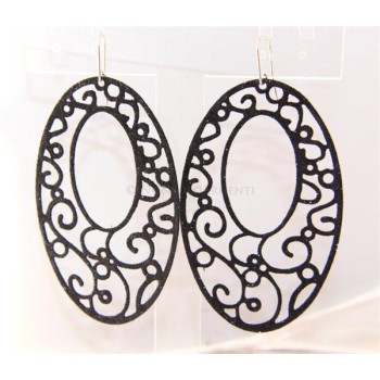 NSA|Argento 925 Italiano : Orecchini ovali taglio laser 8x5 cm trattamento glitter Nero