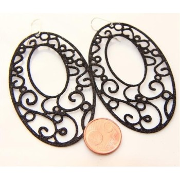 NSA|Argento 925 Italiano : Orecchini ovali taglio laser 8x5 cm trattamento glitter Nero