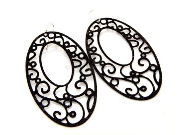 NSA|Argento 925 Italiano : Orecchini ovali taglio laser 8x5 cm trattamento glitter Nero