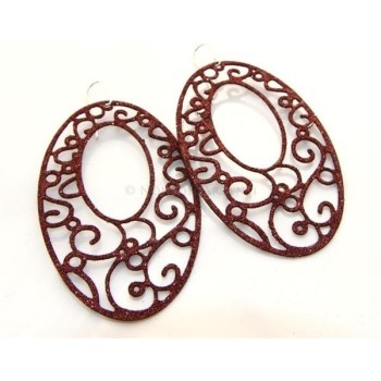 NSA|Argento 925 Italiano : Orecchini ovali taglio laser 8x5 cm trattamento glitter Marrone bruciato