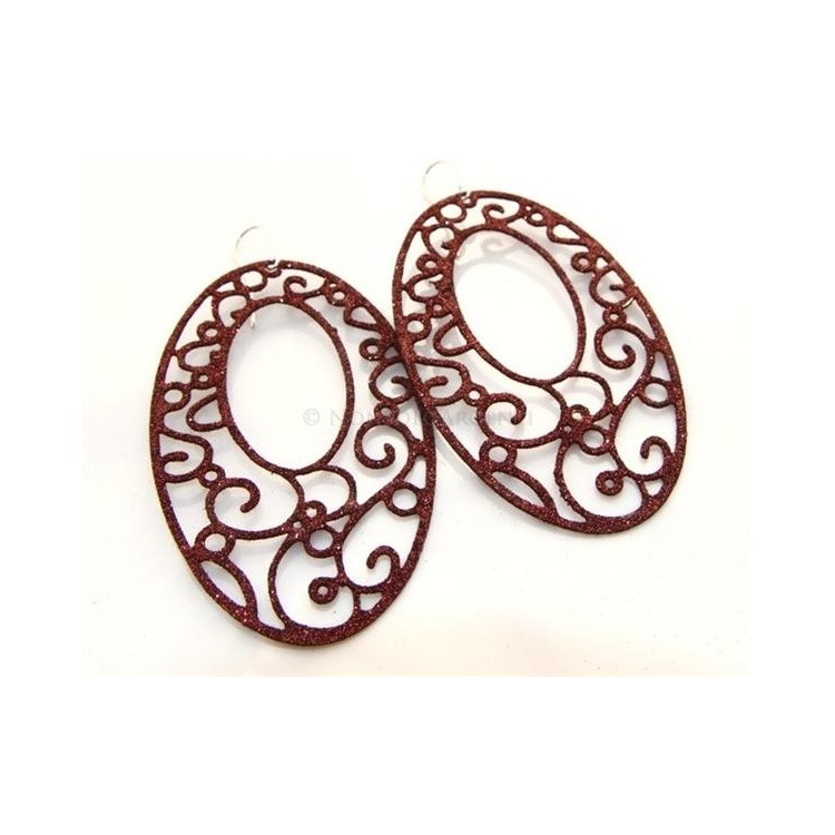 NSA|Argento 925 Italiano : Orecchini ovali taglio laser 8x5 cm trattamento glitter Marrone bruciato