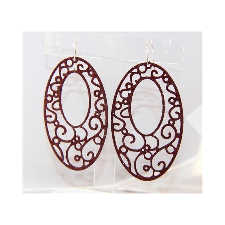 NSA|Argento 925 Italiano : Orecchini ovali taglio laser 8x5 cm trattamento glitter Marrone bruciato