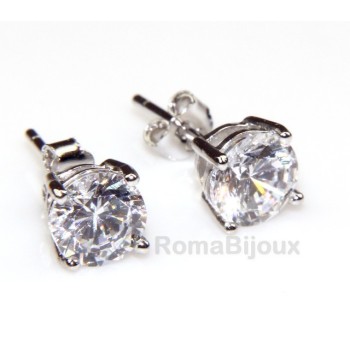 NSA|Silver 925: earrings man / woman light point pin and jaws zircon black or white 7 mm