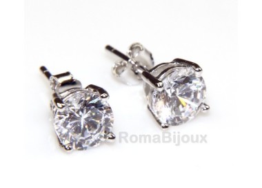 NSA|Silver 925: earrings man / woman light point pin and jaws zircon black or white 7 mm