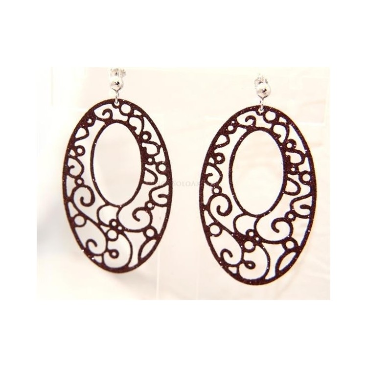 NSA|Argento 925 Italiano : Orecchini tondi taglio laser con pallina e trattamento glitter ovale 6