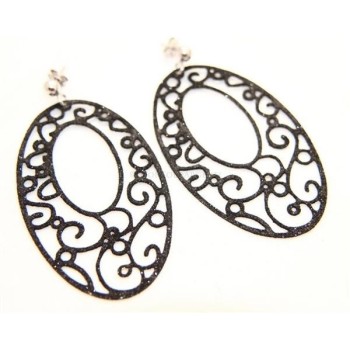 NSA|Argento 925 Italiano : Orecchini tondi taglio laser con pallina e trattamento glitter ovale 6