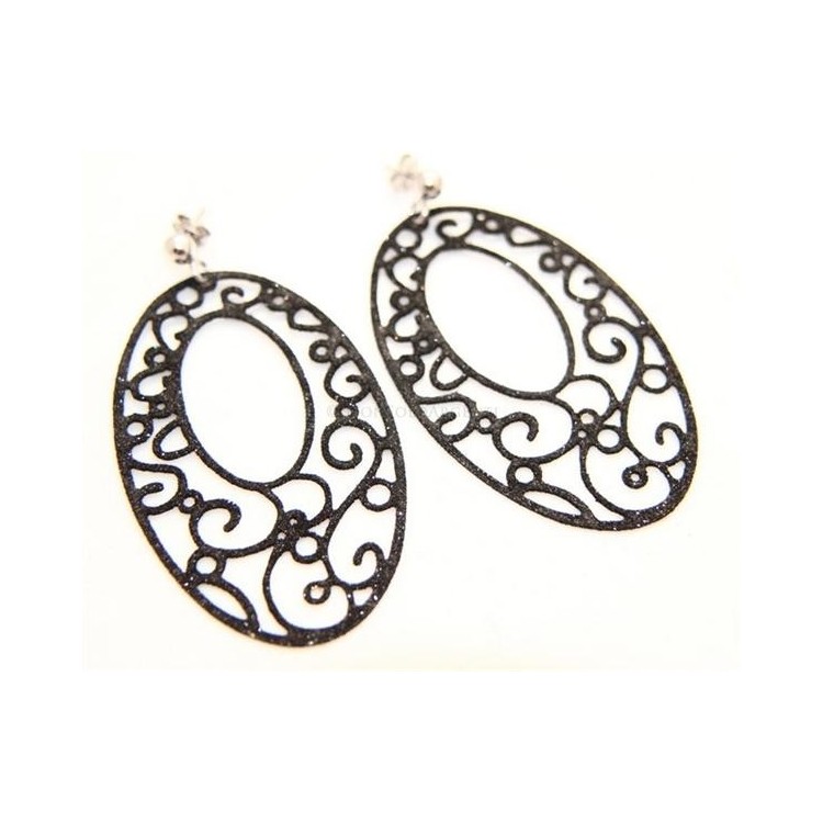 NSA|Argento 925 Italiano : Orecchini tondi taglio laser con pallina e trattamento glitter ovale 6