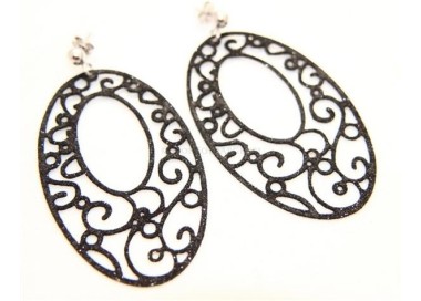 NSA|Argento 925 Italiano : Orecchini tondi taglio laser con pallina e trattamento glitter ovale 6