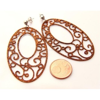 NSA|Argento 925 Italiano : Orecchini tondi taglio laser con pallina e trattamento glitter ovale 6