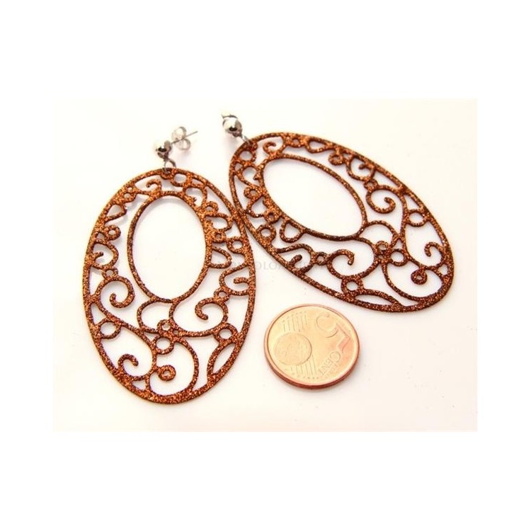 NSA|Argento 925 Italiano : Orecchini tondi taglio laser con pallina e trattamento glitter ovale 6