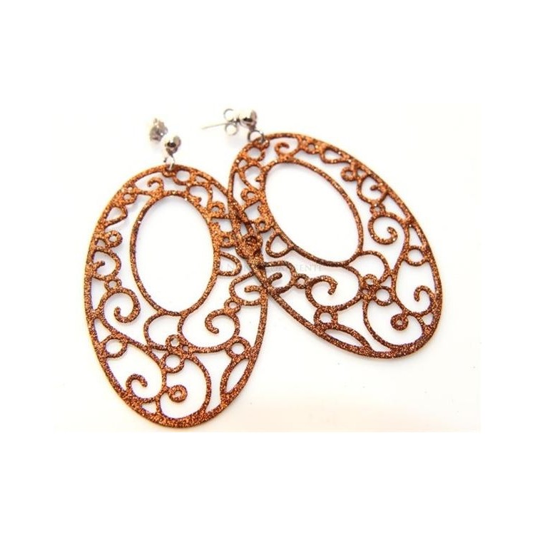 NSA|Argento 925 Italiano : Orecchini tondi taglio laser con pallina e trattamento glitter ovale 6