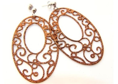 NSA|Argento 925 Italiano : Orecchini tondi taglio laser con pallina e trattamento glitter ovale 6