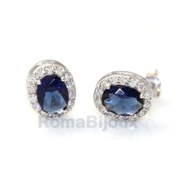NSA|silver 925 oval button stud earrings woman blue sapphire stone 11x9mm zircons