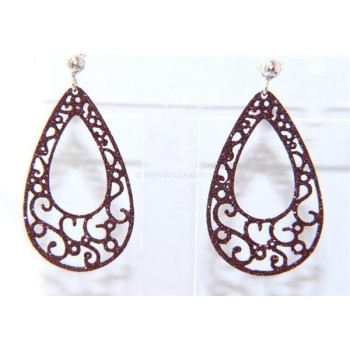 NSA|Argento 925 Italiano : Orecchini tondi taglio laser con pallina e trattamento glitter goccia Marrone bruciato