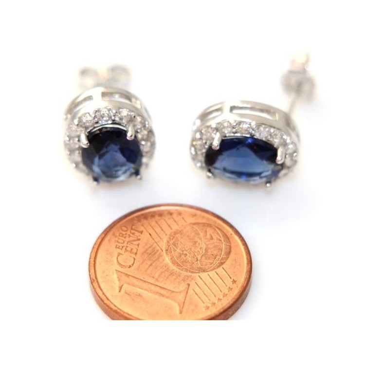 NSA|silver 925 oval button stud earrings woman blue sapphire stone 11x9mm zircons